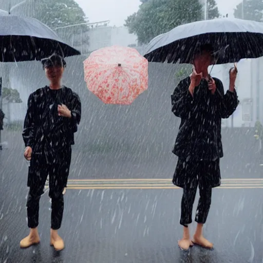 Image similar to Milly rock in Japan, piss rain, 4k