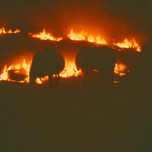 Prompt: sheep in a burning room on fire, cinestill 800t 50mm, photography