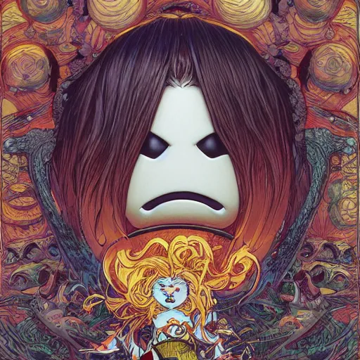 Image similar to portrait of crazy marshmello, symmetrical, by yoichi hatakenaka, masamune shirow, josan gonzales and dan mumford, ayami kojima, takato yamamoto, barclay shaw, karol bak, yukito kishiro