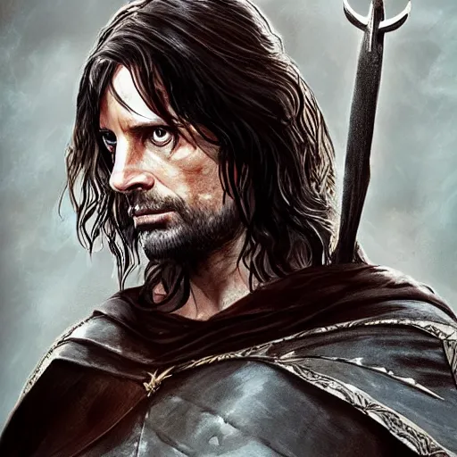 Image similar to Liv Tyler as Aragorn, trending on artstation, bold, dynamic