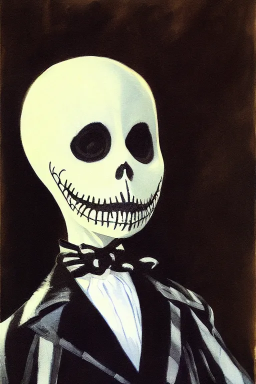 Prompt: highly detailed painting of jack skellington painted by edouard manet