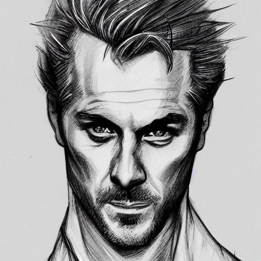 Prompt: John Constantine portrait profile, black and white sketch, cellshaded, drawn in fine-tip pen, made by WLOP, trending on artstation