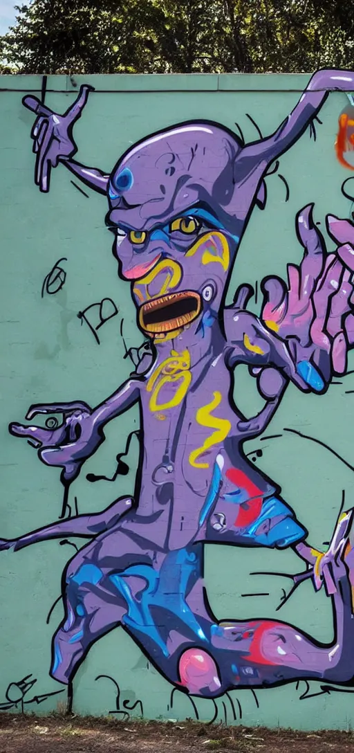 Prompt: a graffiti mural depicting an alien