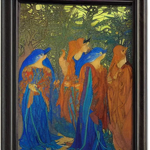 Image similar to the queen of the forest with her birds, by Annie Swynnerton and jean delville and Nicholas Roerich and Tino Rodriguez, elaborately costumed, rich color, dramatic cinematic lighting, extremely detailed