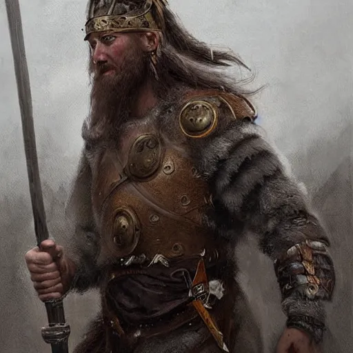 Prompt: a portrait painting of a viking warrior, digital painting, hyper realistic, nordic mythology, full of details, in the style if greg rutkowski,