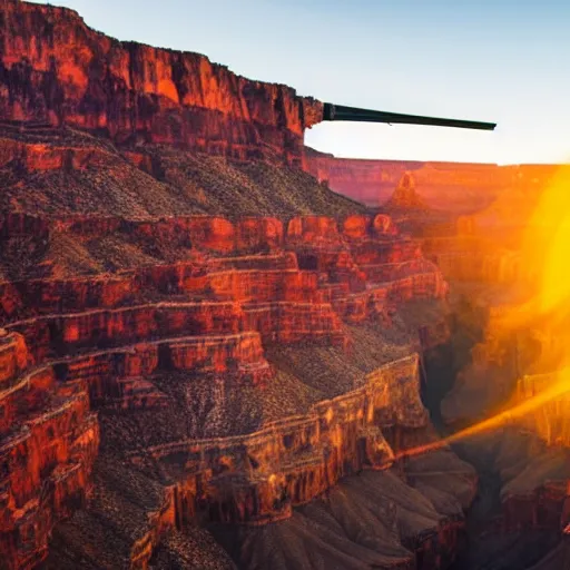 Image similar to picnic at the bottom of the grand canyon, helicopter, golden hour, photography
