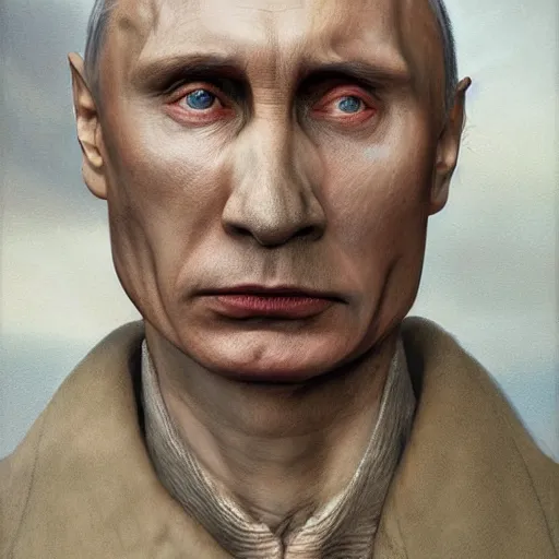 Prompt: portrait of vladimir putin, voldemort putin hybrid, putin face, vladimir putin anthropomorphic transformation, macabre, horror, by donato giancola and greg rutkowski and wayne barlow and zdzisław beksinski, realistic face, visible face, digital art