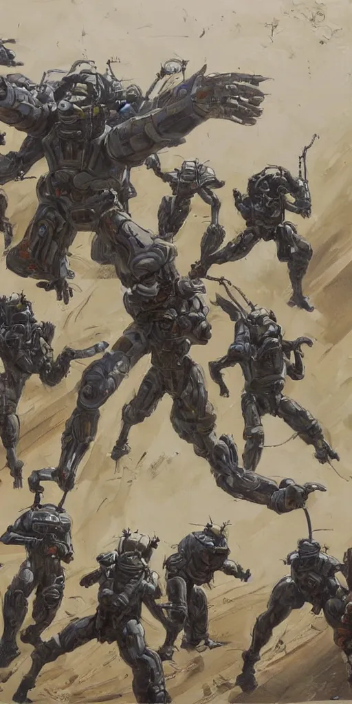 Image similar to oil painting scene from Starship Troopers movie art by kim jung gi