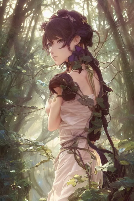 Image similar to anime visual of a beautiful young female cat girl, intricate, magical forest, stunning, highly detailed, digital painting, artstation, smooth, hard focus, illustration, art by artgerm and greg rutkowski and alphonse mucha