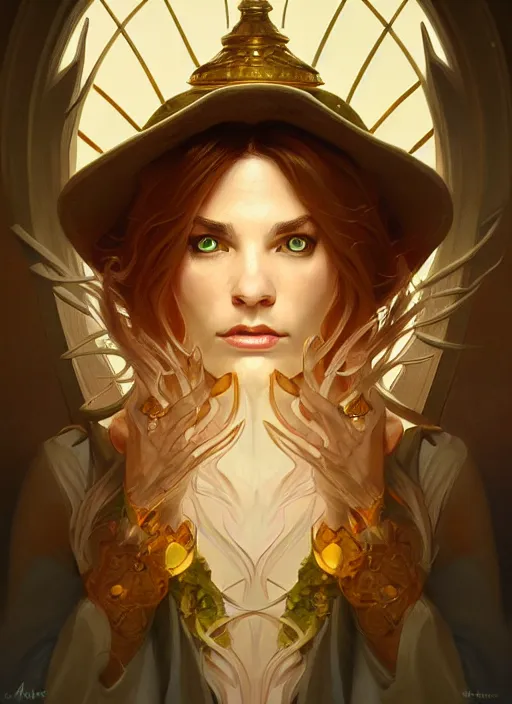 Image similar to symmetry portrait of leprechaun, intricate, elegant, highly detailed, digital painting, artstation, concept art, smooth, sharp focus, illustration, art by artgerm and greg rutkowski and alphonse mucha, 8 k