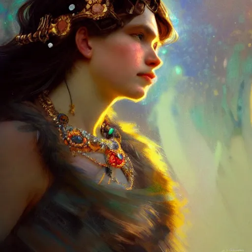 Prompt: a beautiful 🤖 haired young 🦍, adorned with precious stones, tiara and necklace by jeremy mann and alphonse mucha, photo realistic, dynamic lighting, windy, artstation, poster, dreamy, volumetric lighting, ethereal, 4 k, high detail