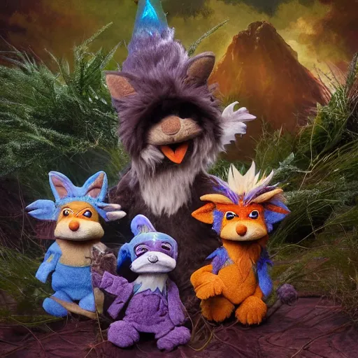 Image similar to dungeons and dragons foxfolk wizard druid as a chibi muppet plush wearing an ethereal star filled mage robes inspired by the star touched elves from dragon prince, photorealistic, photography, national geographic, sesame street