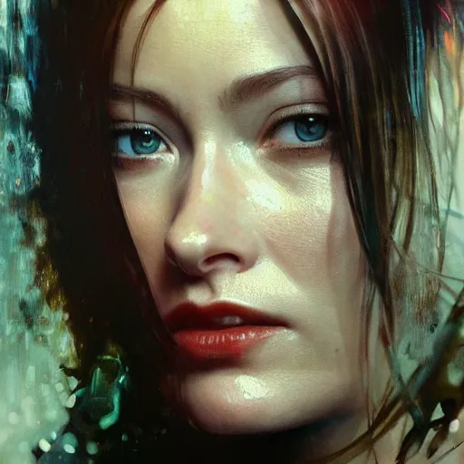 Image similar to olivia wilde, hyperrealistic portrait, bladerunner street, art of elysium by jeremy mann and alphonse mucha, fantasy art, photo realistic, dynamic lighting, artstation, poster, volumetric lighting, very detailed face, 4 k, award winning