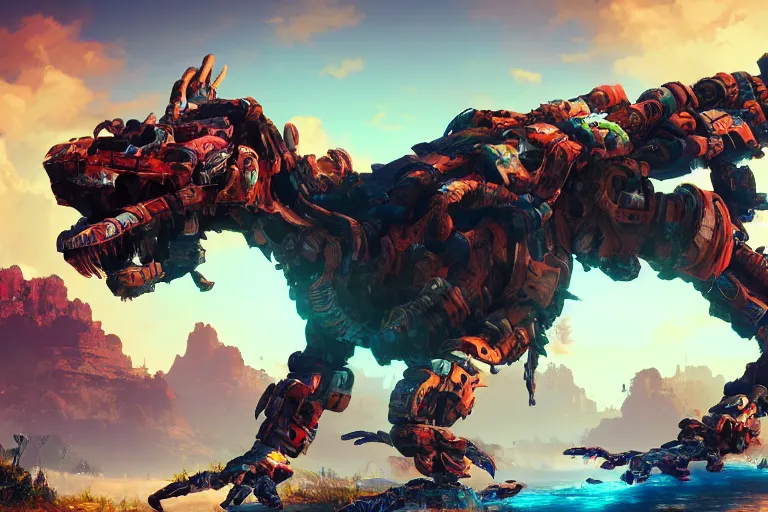 Image similar to tideripper machine mecanical creature robot of horizon forbidden west horizon zero dawn bioluminiscence global illumination ray tracing hdr fanart arstation by ian pesty and alena aenami artworks in 4 k