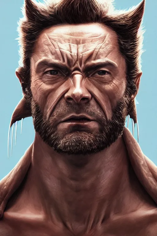 Image similar to cinematic portrait of Wolverine. Centered, uncut, unzoom, symmetry. character illustration. Surreal render, ultra realistic, zenith view. Polished. Inspired by patricio clarey, heidi taillefer scifi painter glenn brown. Extremely ornated. artstation, cgsociety, unreal engine, ray tracing, detailed illustration, hd, 4k, digital art, overdetailed art. Dslr, tiltshift, dof. 64megapixel. complementing colors. Trending on artstation, deviantart,