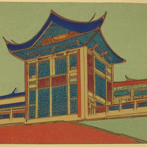 Prompt: late meiji period, colored woodblock print, ottoman palace, minarets