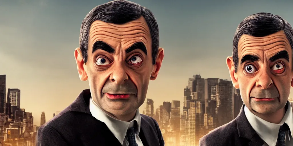 Image similar to Cyborg mr bean, 8k, high-octane, cinematic