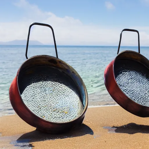 Image similar to two oval-shaped woks on the beach