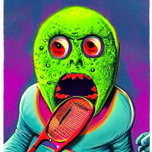 Image similar to a tennis ball monsters, colorful, digital art, fantasy, magic, chalk, trending on artstation, ultra detailed, professional illustration by basil gogos