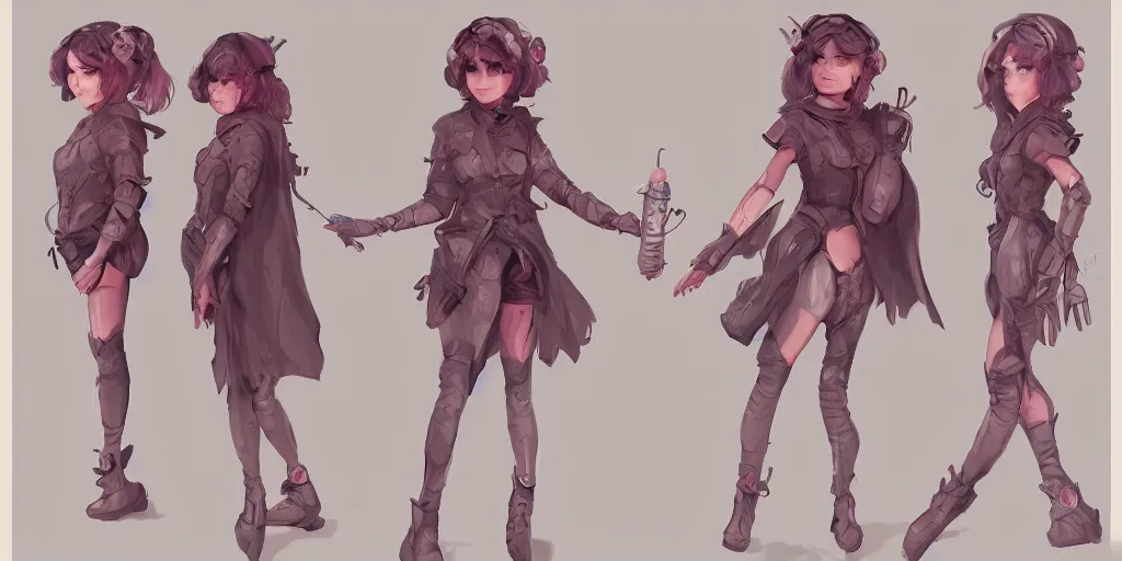 Image similar to character sheet of a incredibly cute and lovely girl, digital art by wlop. character design concept art. artstation contest winner, blade runner, scifi, candy girl