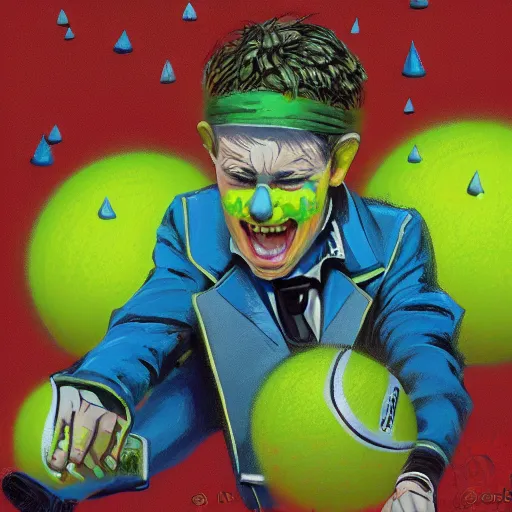 Image similar to raining tennis balls, chalk, colorful, digital art, fantasy, magic, trending on artstation, ultra detailed, professional illustration by Basil Gogos