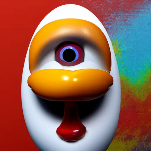 Prompt: anthropomorphic chicken egg with human eyebrows eyes nose and a large human lips with a blank background, trending on Artstation, highly detailed, hyper realistic, vibrant colors, HD wallpaper, 4k, photorealistic, digital art