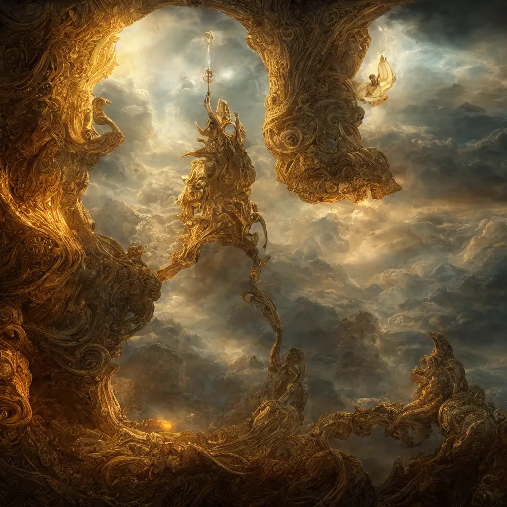 Prompt: Gods time machine, fantasy, intricate, elegant, highly detailed, digital painting, concept art, smooth, sharp focus, illustration, divine realm of gods, realistic cinematic style, filmed in 70mm, volumetric lighting, octane render, photographic, concept art, artist Leonardo DaVinci, unreal engine, 8k