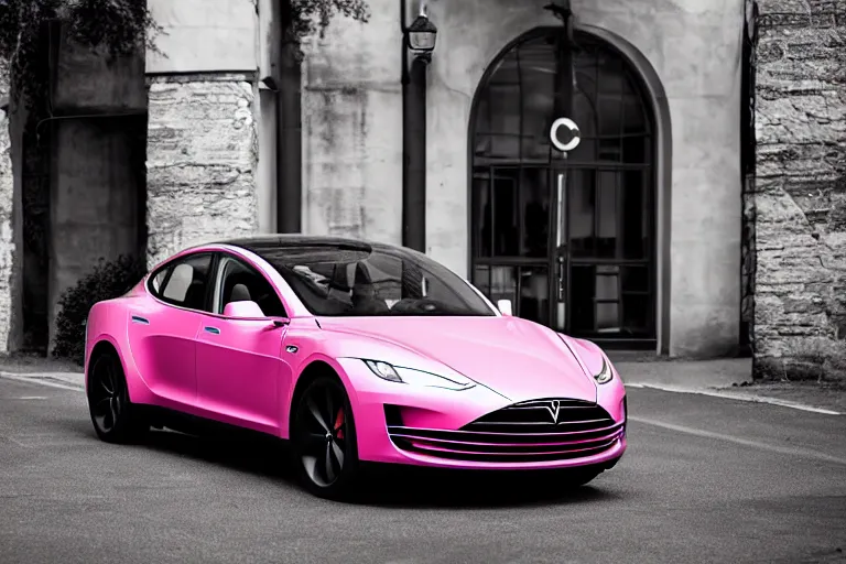 Image similar to Elegant photography of the pink panther car designed by Tesla