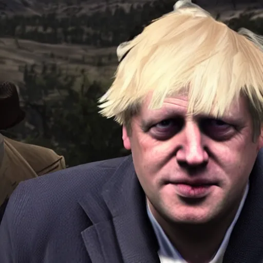 Prompt: Boris Johnson in the style of red dead redemption 2, gameplay footage