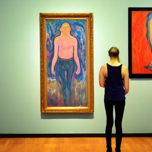 Image similar to a painting of a person standing in front of a painting, a fine art painting by munch, reddit, neo - expressionism, academic art, fauvism, art