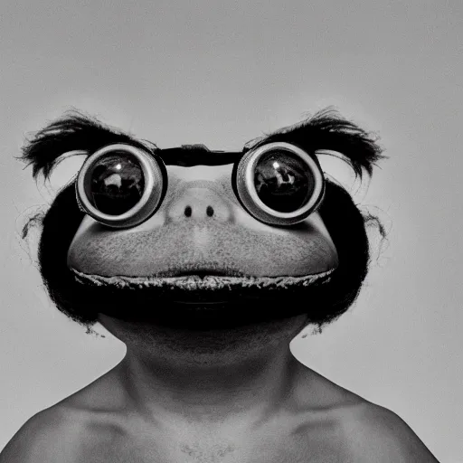 Image similar to portrait of Pepe the frog with salvadore dali mustache, photography by Cecil Beaton, glamorous Hollywood style lighting, black and white, photorealistic