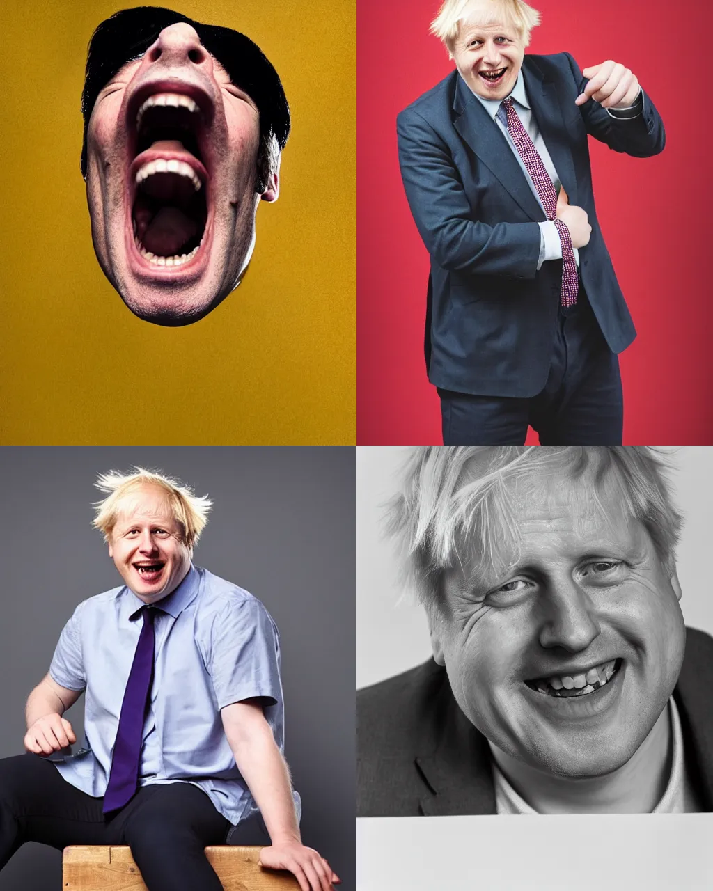 Prompt: portrait of boris johnson laughing heartily, studio photo