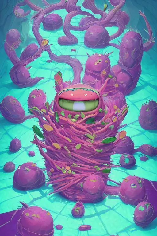 Image similar to roots cactus sushi cristal smurf ghost creature animal sushi cristal very big eye roots cactus elemental flush of force nature micro world fluo fishscale, behance hd by jesper ejsing, by rhads, makoto shinkai and lois van baarle, ilya kuvshinov, rossdraws radiating a glowing aura global illumination ray tracing hdr