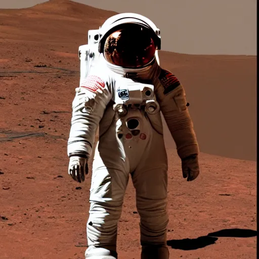 Prompt: the first human astronaut on mars.