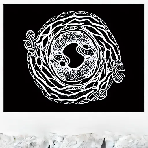 Image similar to a black and white ouroboros drawing