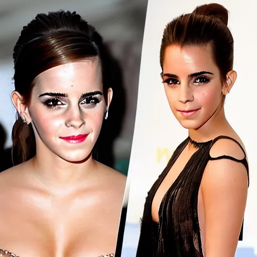 Image similar to emma watson mixed with kim kardashian, full - figure profile shot