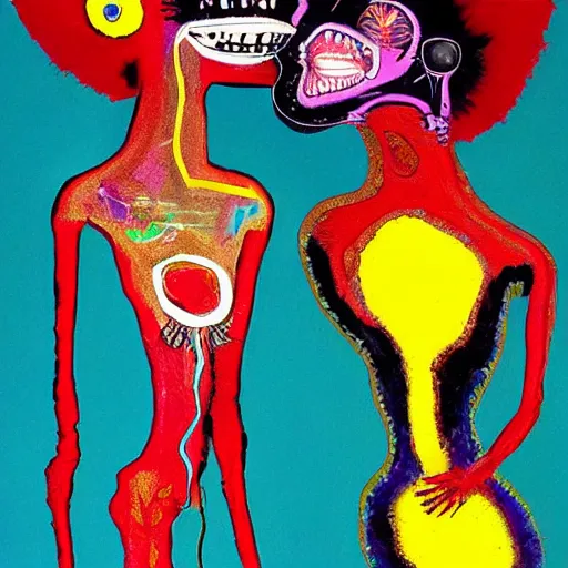 Image similar to beautiful painting of two bizarre psychedelic women kissing each other closeup on an alien planet, speculative evolution, mixed media collage by basquiat and junji ito, magazine collage art, psychedelic illustration, sapphic art, lesbian art