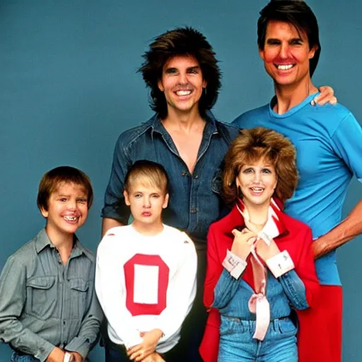 Image similar to tom cruise as an 8 0 s soccer mom, family portrait