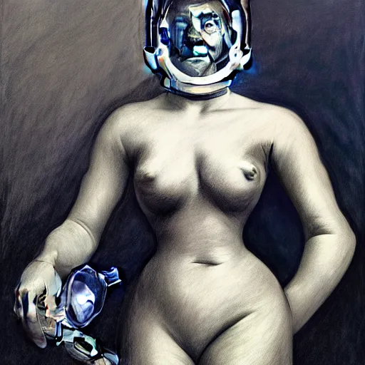 Image similar to charcoal drawing portrait of an astronaut woman in suit by edward hopper and jenny saville and raphael, darek zabrocki, alphonse mucha, simon stalenhag