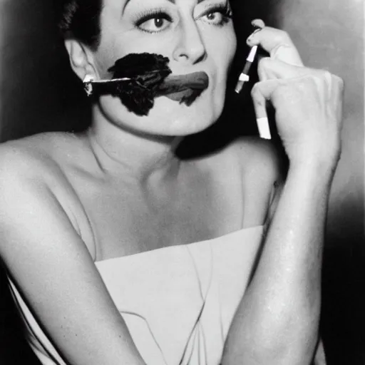 Image similar to joan crawford smoking a joint or cigarette, photo journalism