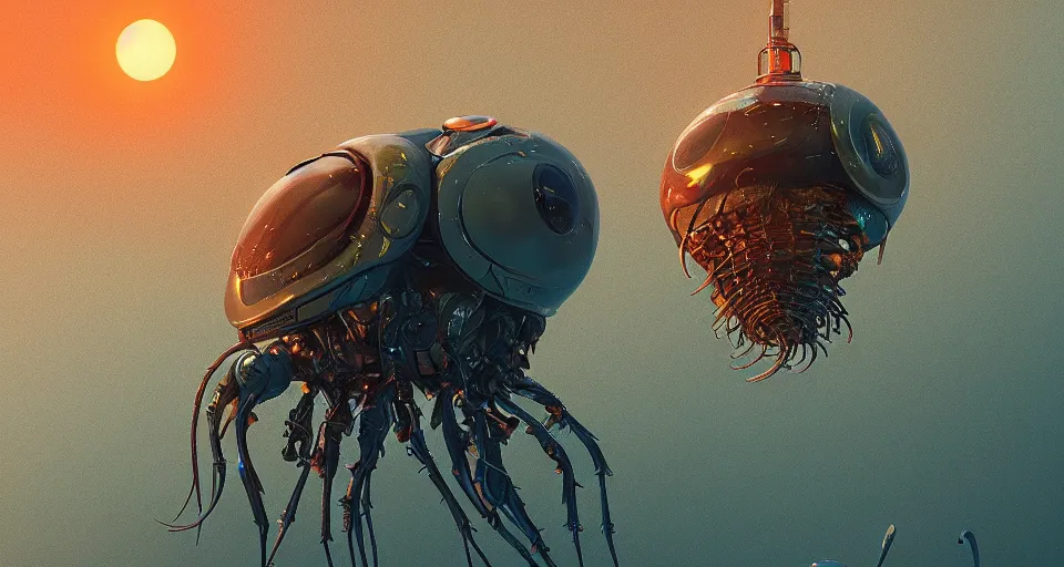 Prompt: insect robot jellyfish. intricate artwork by Tooth Wu and wlop and beeple and dan mumford and greg rutkowski. octane render, cinematic, hyper realism, octane render, golden hour