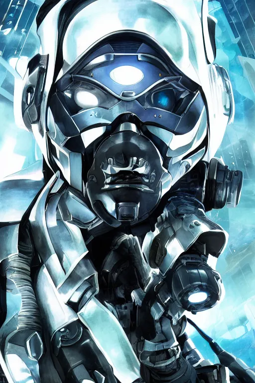 Image similar to cyber cyborg ninja mask helmet metal gear solid artic suit swat commando, global illumination ray tracing hdr fanart arstation by sung choi and eric pfeiffer and gabriel garza and casper konefal, a spectacular view cinematic rays of sunlight comic book illustration, by john kirby