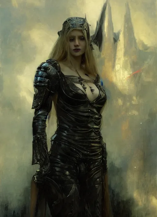 Prompt: young blonde vampire woman wearing black medieval armour, by gaston bussiere, bayard wu, greg rutkowski, giger, maxim verehin, greg rutkowski, masterpiece, sharp focus, cinematic lightning