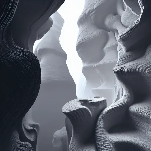 Prompt: cathedrals of carved stone in a canyon grotto, shiny layered geological strata,ground mist swirling vortexes,granular detail, by Sparth and Greg Rutkowski, hypermaximalist,micro details, 3d sculpture,f32,deep depth of field,cinematic lighting,digital rendering,photographic, wide angle,octane render , 4k, artstation, concept art, 35mm, graflex, color film photography,