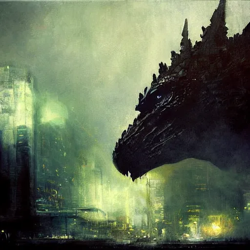 Image similar to godzilla painting by jeremy mann, highly detailed