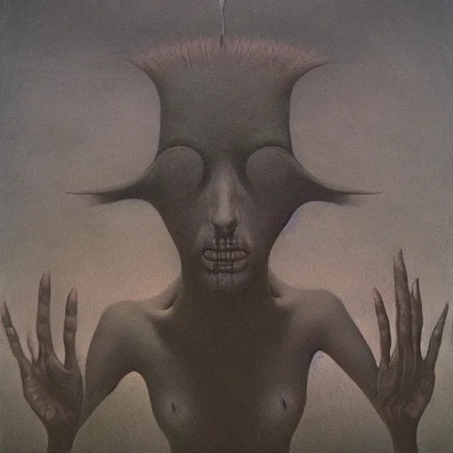 Image similar to witch by Zdzisław Beksiński, oil on canvas