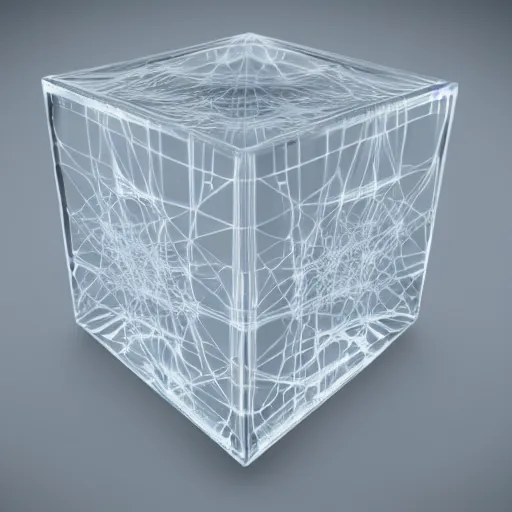 Prompt: a glass tesseract, 3d render