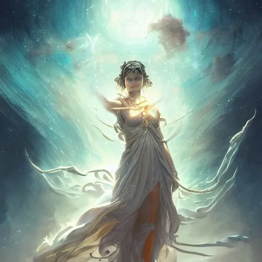 Image similar to star goddess, fine art, awesome fantasy book cover on pinterest, award winning, dark fantasy landscape, fantasy magic, intricate, elegant, sharp focus, cinematic lighting, highly detailed, digital painting, concept art, art by wlop and artgerm and greg rutkowski, masterpiece, trending on artstation, 8 k