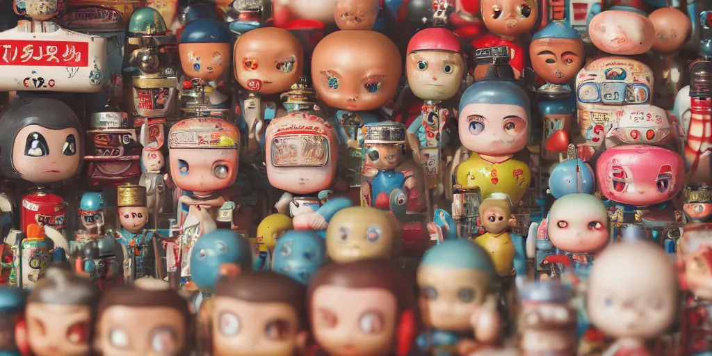 Prompt: closeup portrait of tin toy retro tokyo corner store, depth of field, zeiss lens, detailed, centered, photoshoot, by nicoletta ceccoli, mark ryden, lostfish, breathtaking, 8 k resolution, extremely detailed, beautiful, establishing shot, artistic, hyperrealistic, octane render, - h 8 0 4