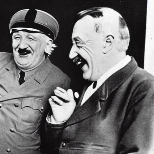 Image similar to Hitler and Einstein laughing very hard